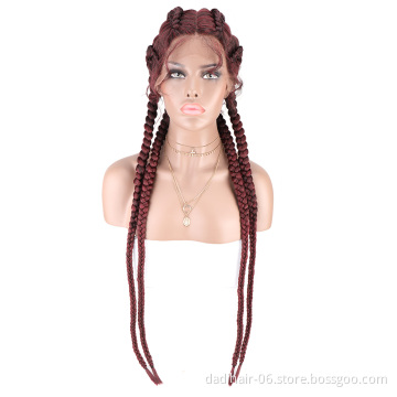 32" Box Braids Wig  Synthetic Front Lace Braiding Wig Baby Hair For Black Women